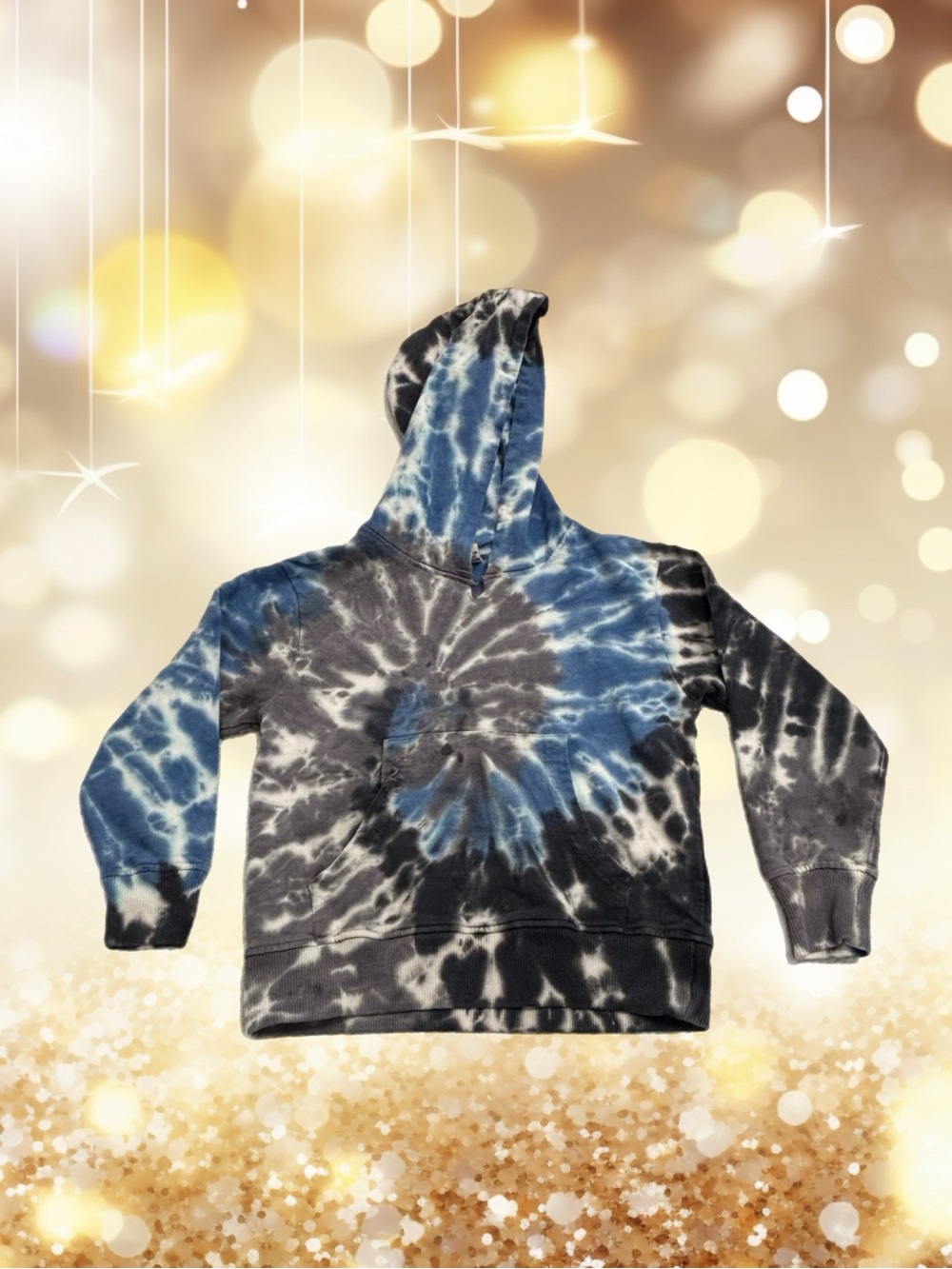 Mish Boys Kids Tie Dye Hoodie Size 4 Blue Black Gray Pullover Sweatshirt